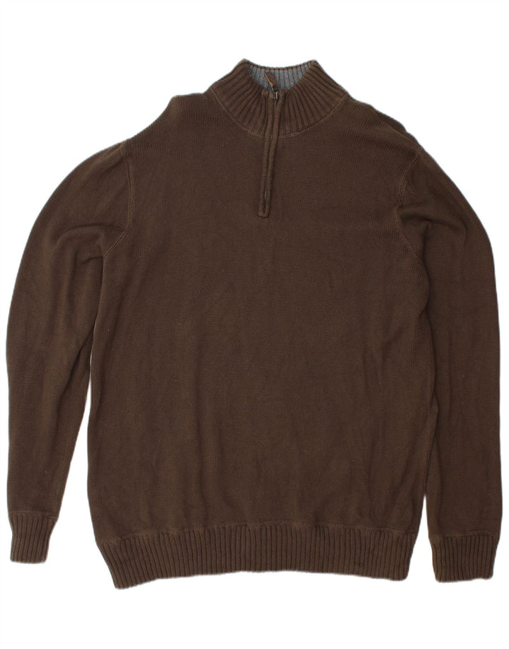EDDIE BAUER Maglione da uomo con zip e collo grande in cotone marrone