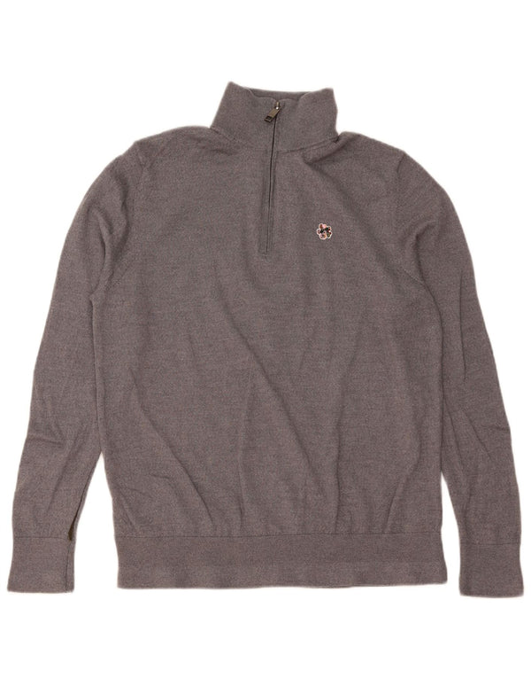 TED BAKER Mens Zip Neck Jumper Sweater Size 6 2XL Grey Wool