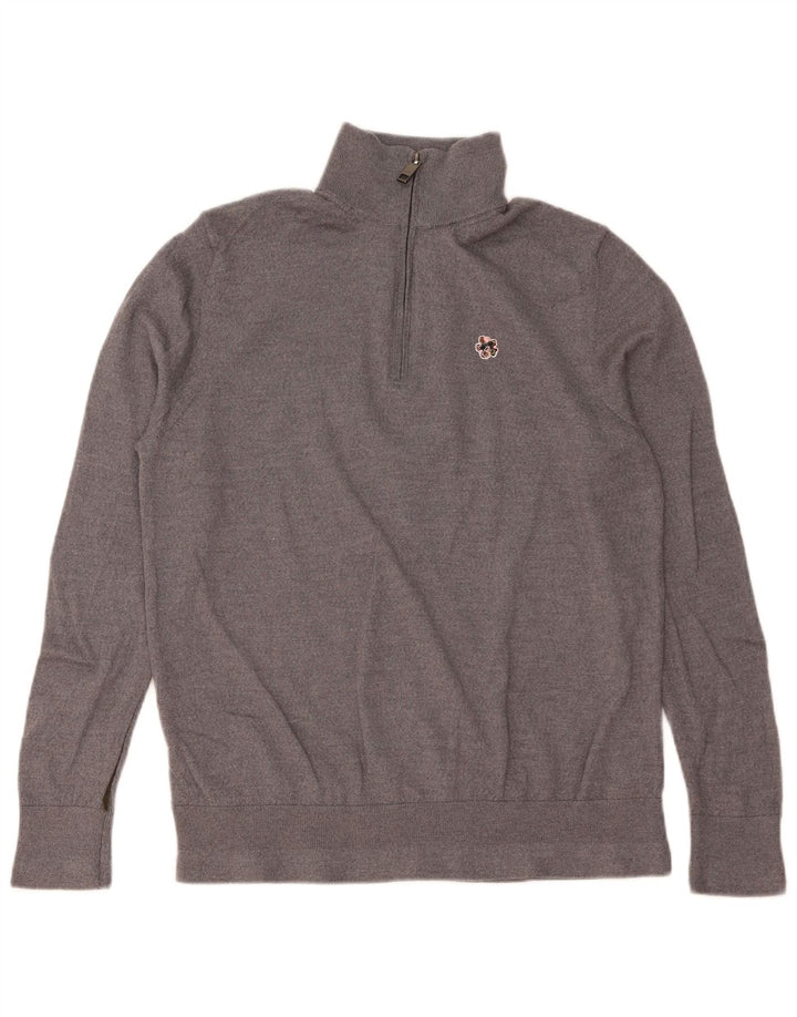 TED BAKER Maglione da uomo con collo con zip taglia 6 2XL Lana grigia