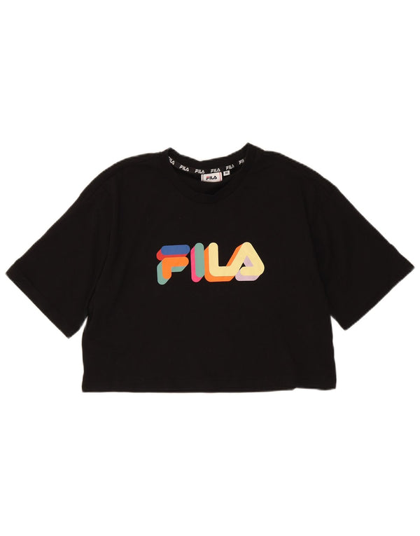 T-shirt grafica corta da donna Fila UK 14 cotone medio nero