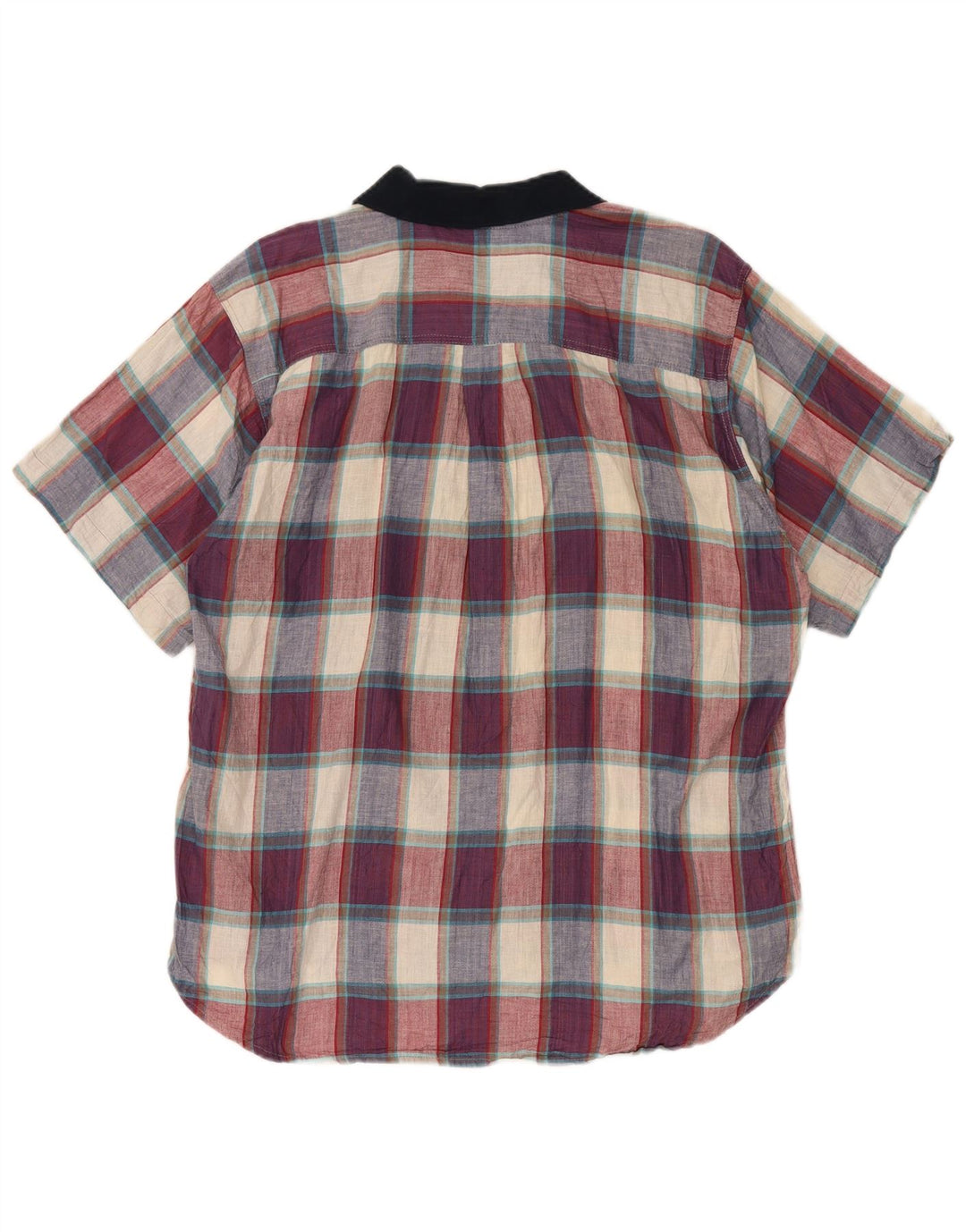 Camicia vintage da uomo a maniche corte in cotone a quadri multicolore grande