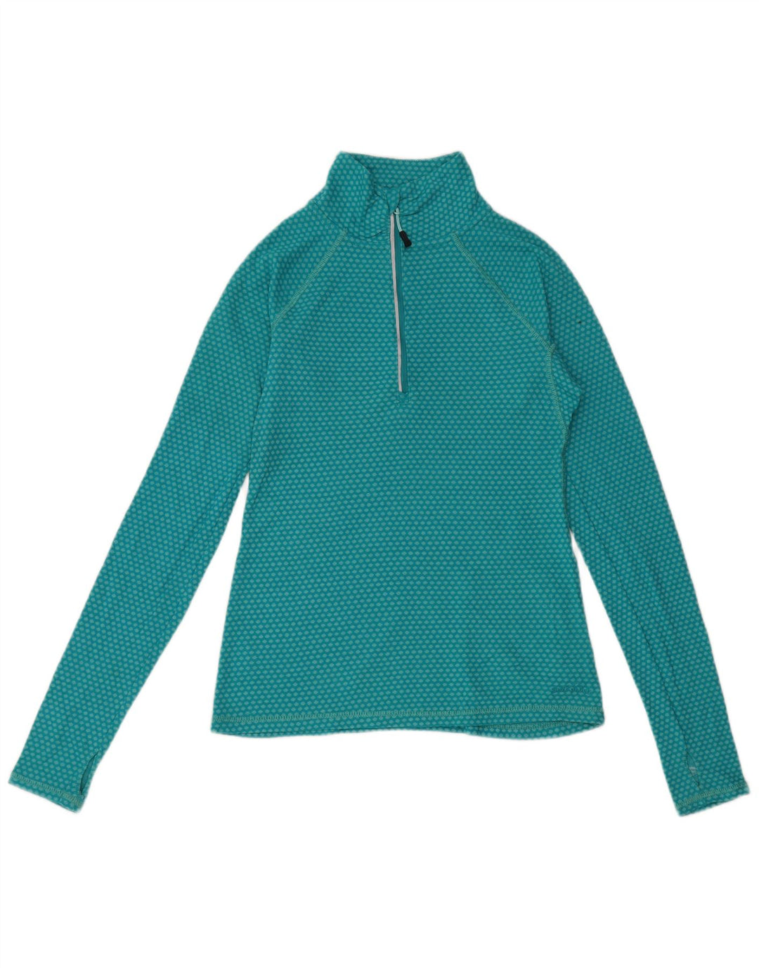 Eddie Bauer Top da donna con zip e collo a maniche lunghe UK 10 piccolo turchese maculato