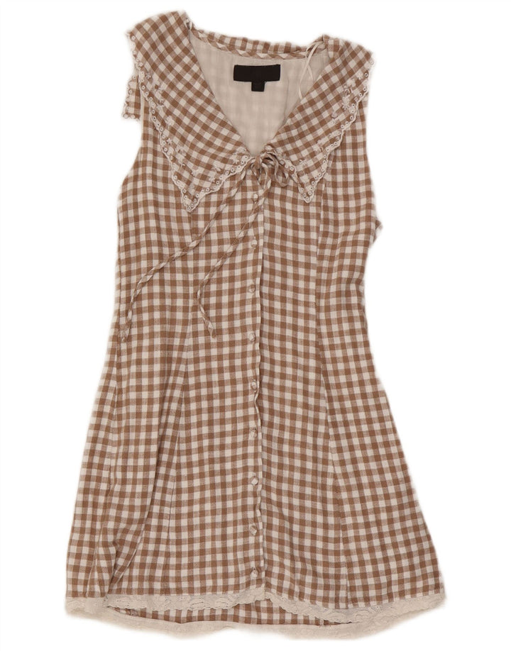 Abito a trapezio senza maniche da donna Zara UK 10 piccolo in viscosa a quadretti marrone