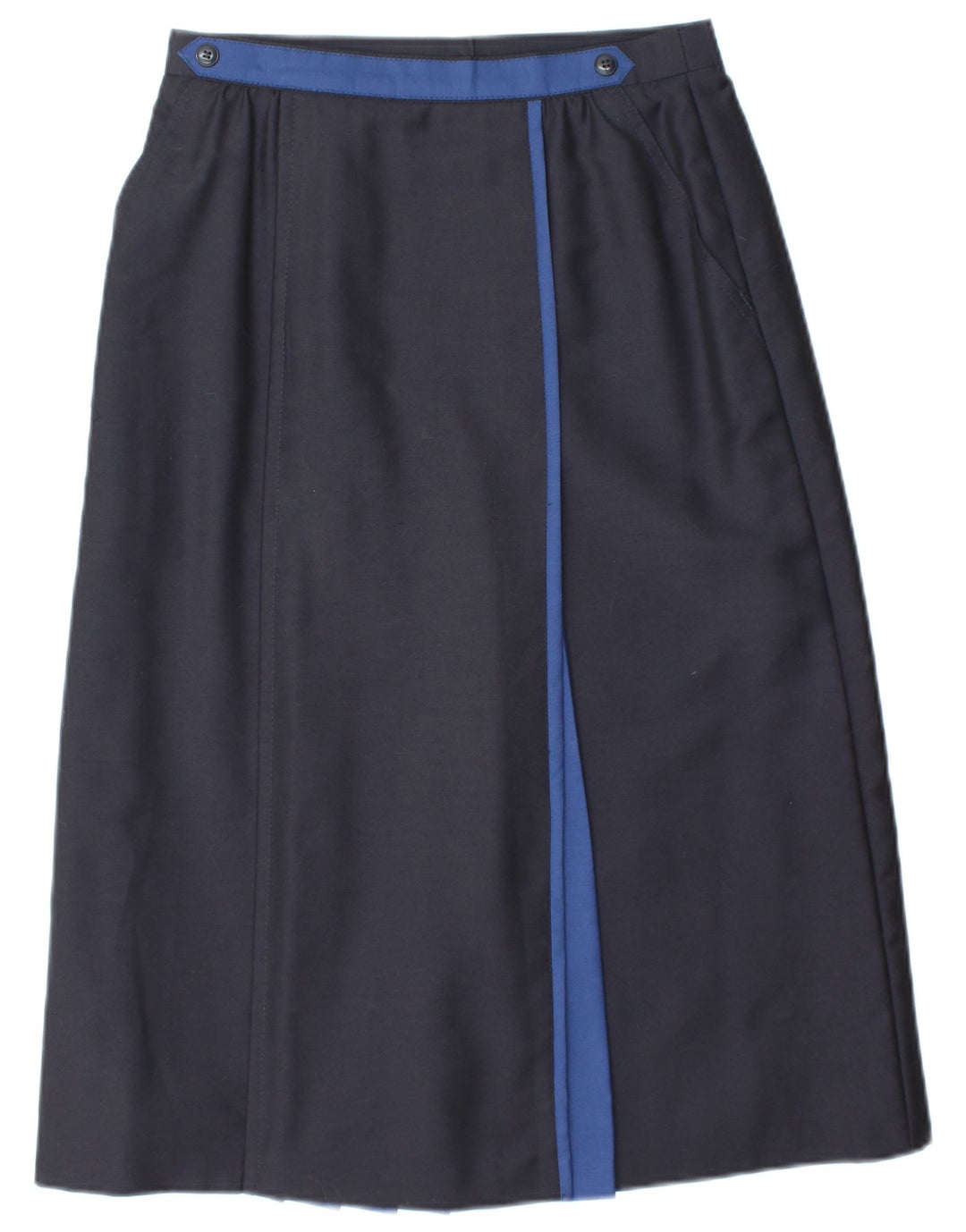 Gonna a trapezio a vita alta da donna VINTAGE EU 38 medio W28 blu navy