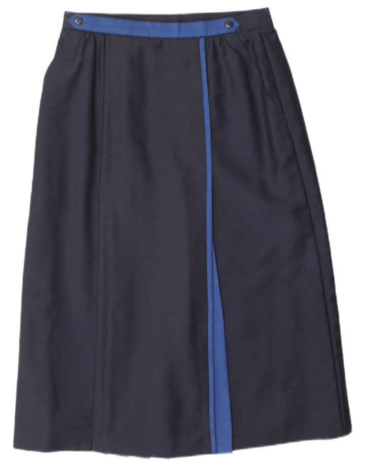 Gonna a trapezio a vita alta da donna VINTAGE EU 38 medio W28 blu navy