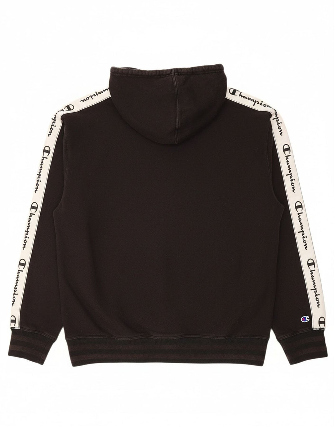 CHAMPION Mens Graphic Hoodie Jumper Medium Black Colourblock Cotton