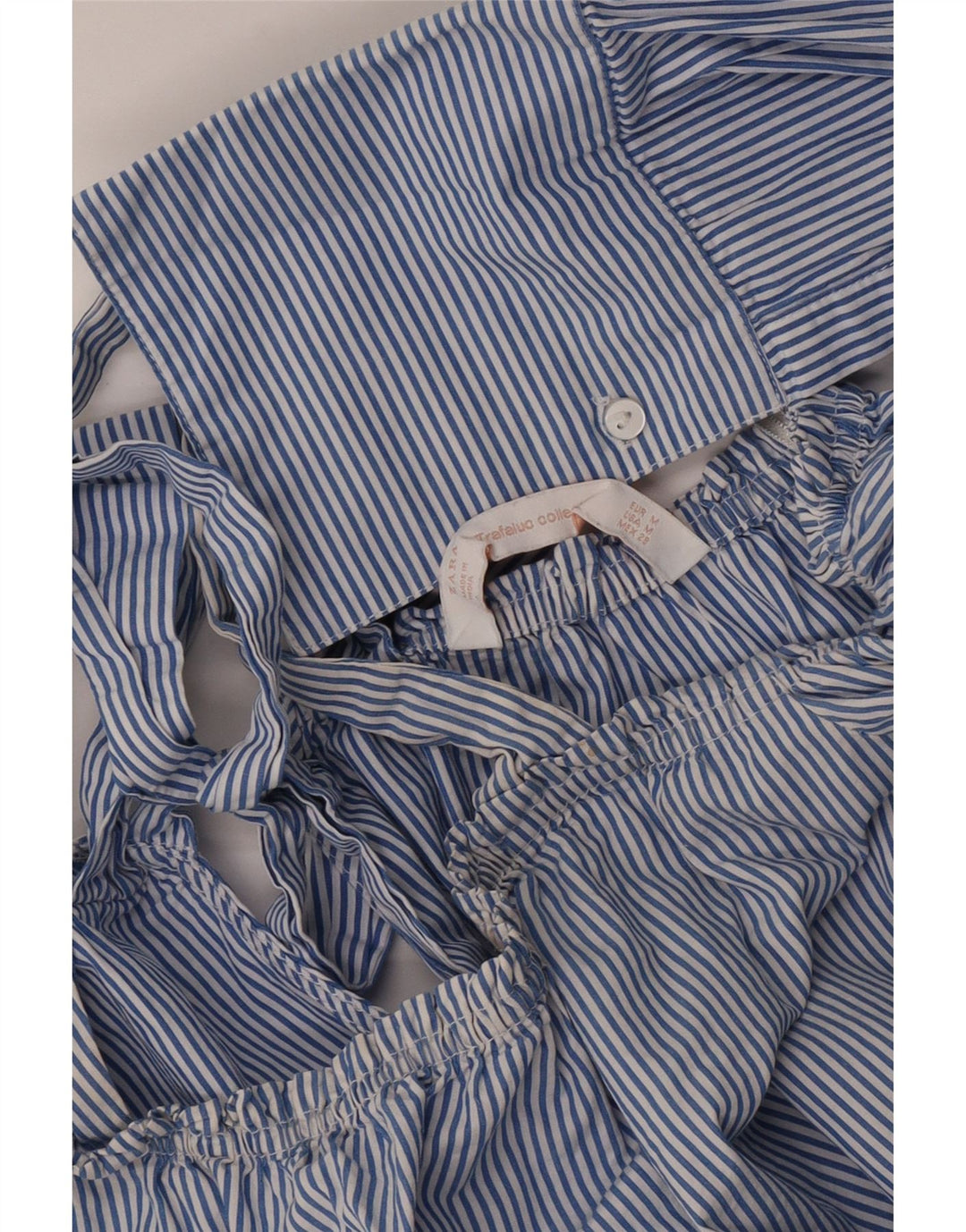Top Zara da donna, camicetta oversize con spalle scoperte, taglia UK 14, a righe blu medio