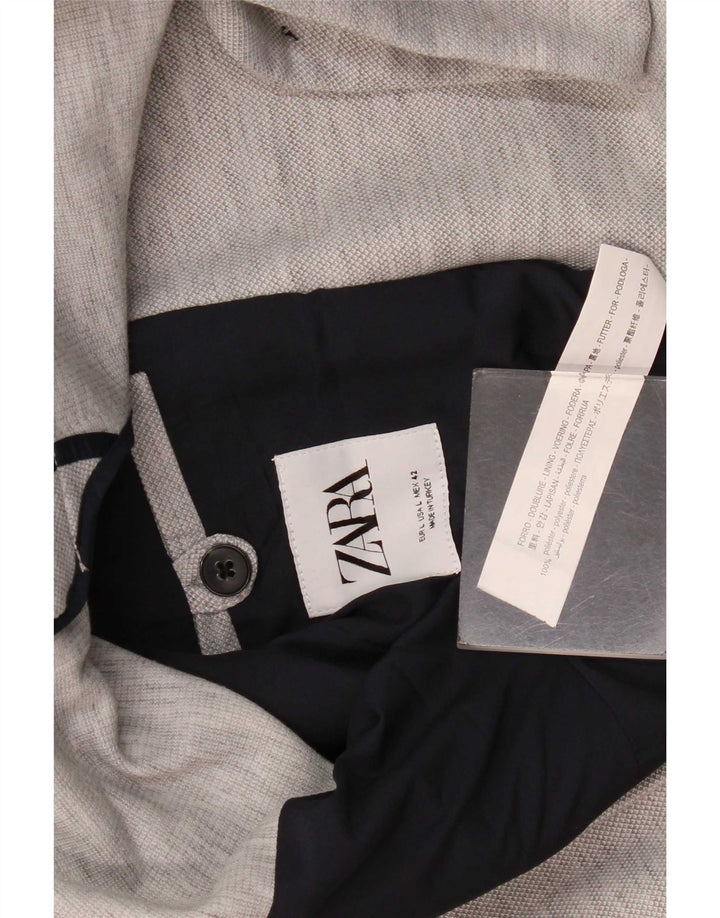 Giacca blazer da uomo a 2 bottoni Zara UK 40 grande poliestere chiazzato grigio