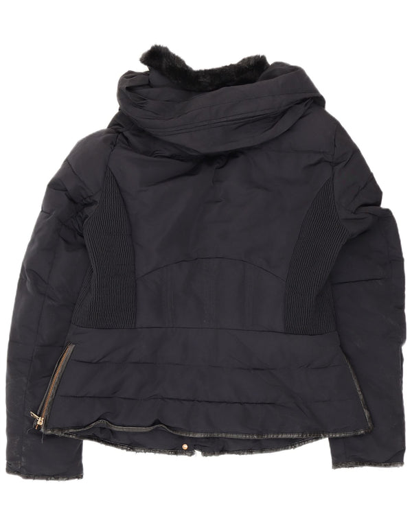 Giacca imbottita con cappuccio da donna Zara UK 16 grande blu navy