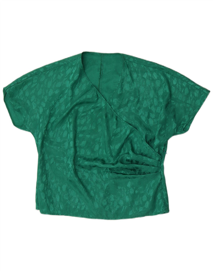 Top camicetta da donna vintage UK 22 2XL Poliestere maculato verde