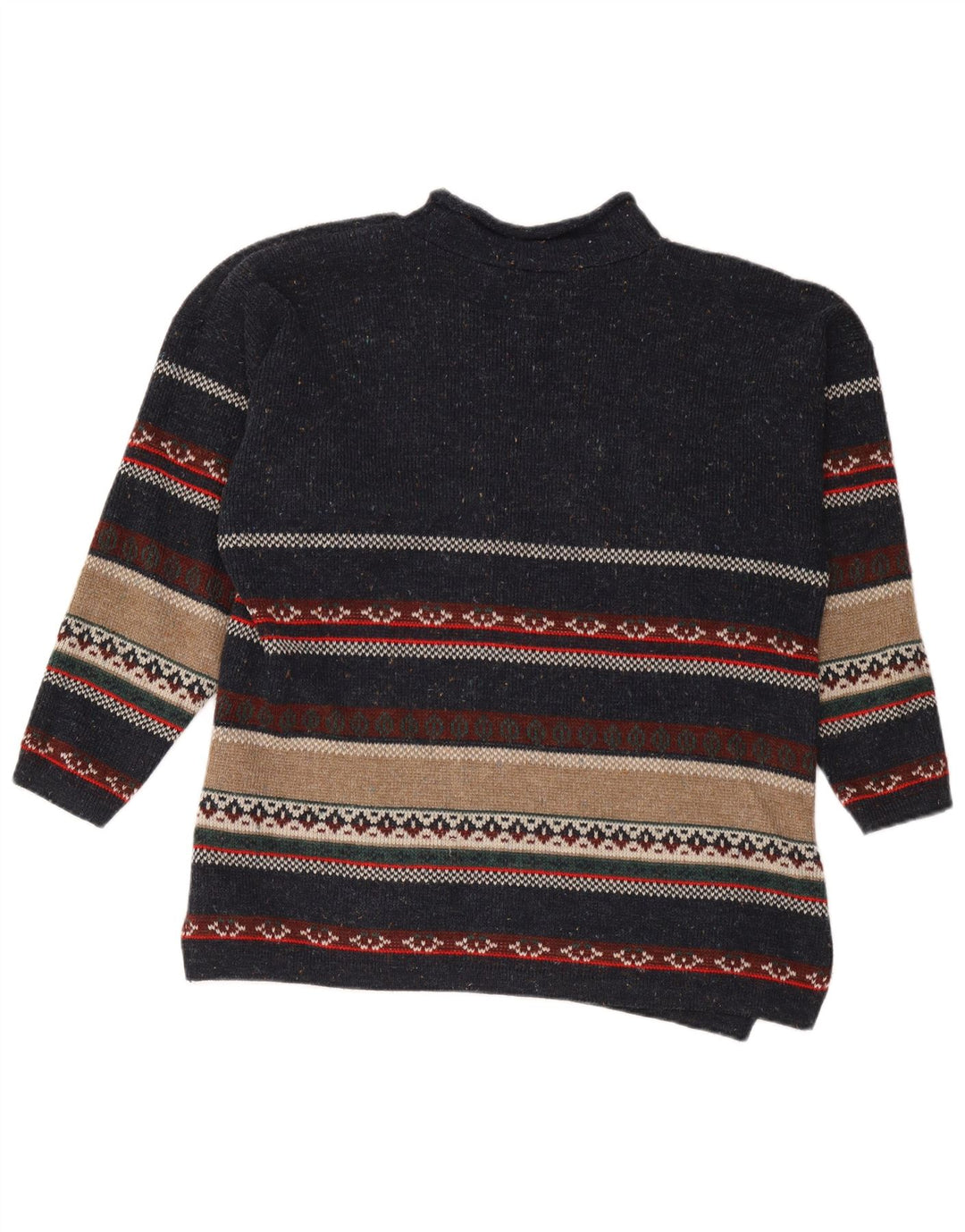 Maglione vintage da uomo con collo alto e maglione in acrilico a strisce blu navy medio