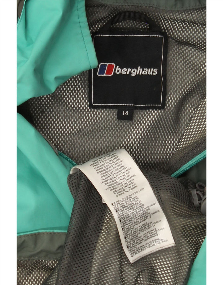 BERGHAUS Womens Hooded Rain Jacket UK 14 Large Turquoise Polyamide