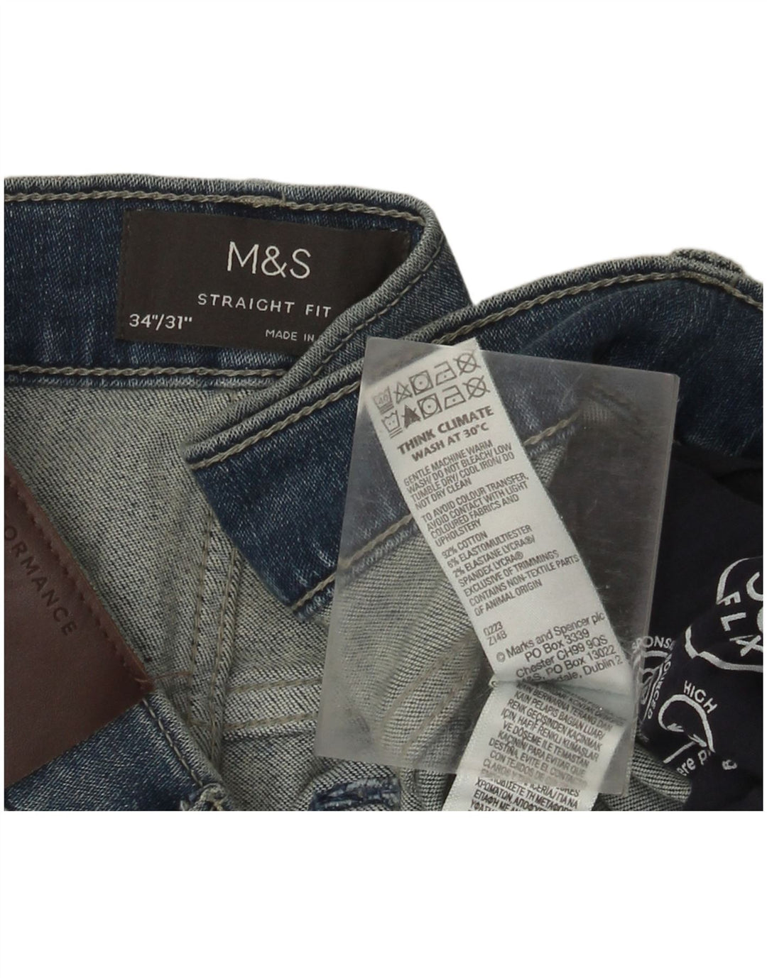 Jeans dritti da uomo Marks & Spencer W34 L31 cotone blu