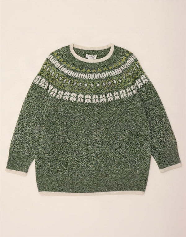 Maglione vintage da donna con scollo a barca UK 22 3XL Acrilico Fair Isle verde