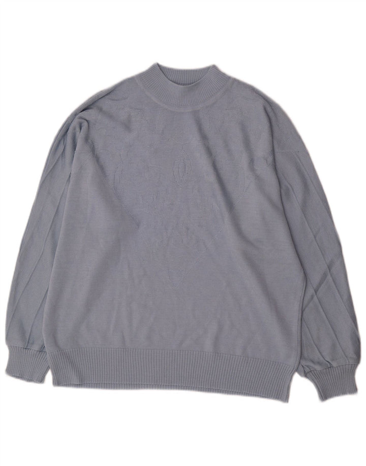 Maglione vintage da donna con collo alto e collo alto IT 46 grande poliacrilico blu