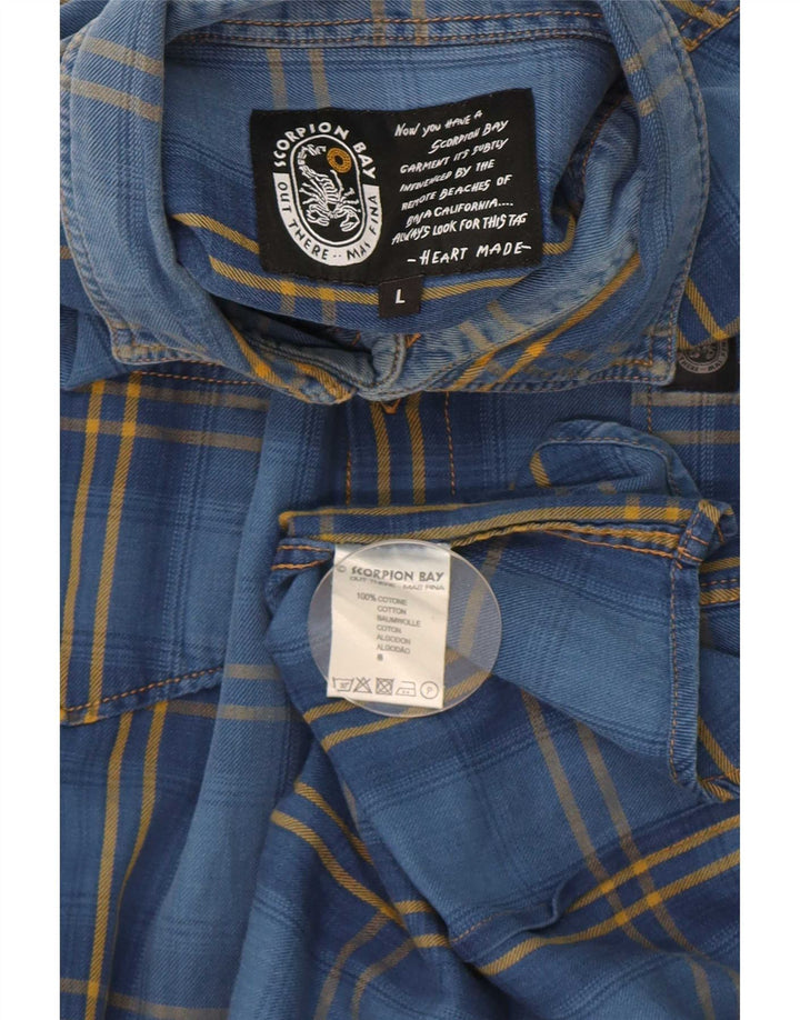 Camicia in flanella da uomo Scorpion Bay, cotone a quadri blu grandi