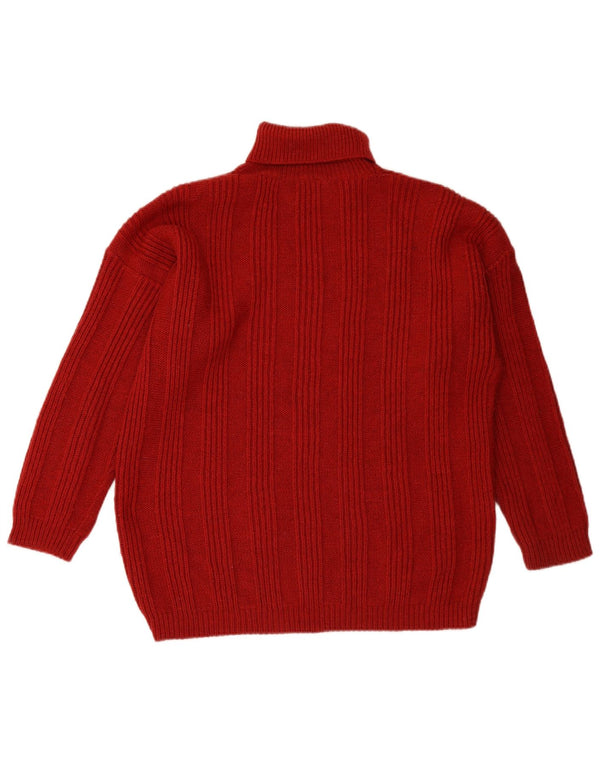 Maglione maglione collo alto da donna VINTAGE UK 18 XL Borgogna Fair Isle