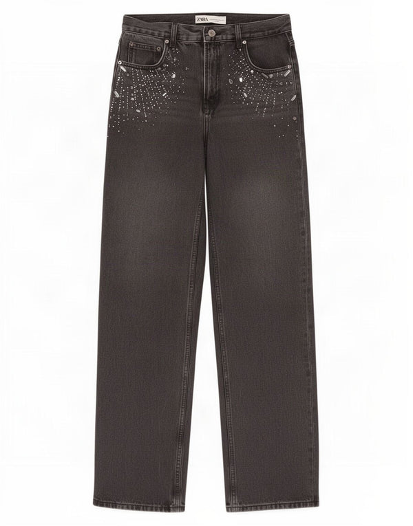 Jeans Zara da donna a gamba larga EU 36 XS W26 L32 cotone nero
