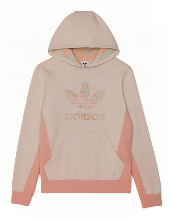 Adidas Girls Graphic Hoodie Jumper 13-14 Years White Colourblock Cotton