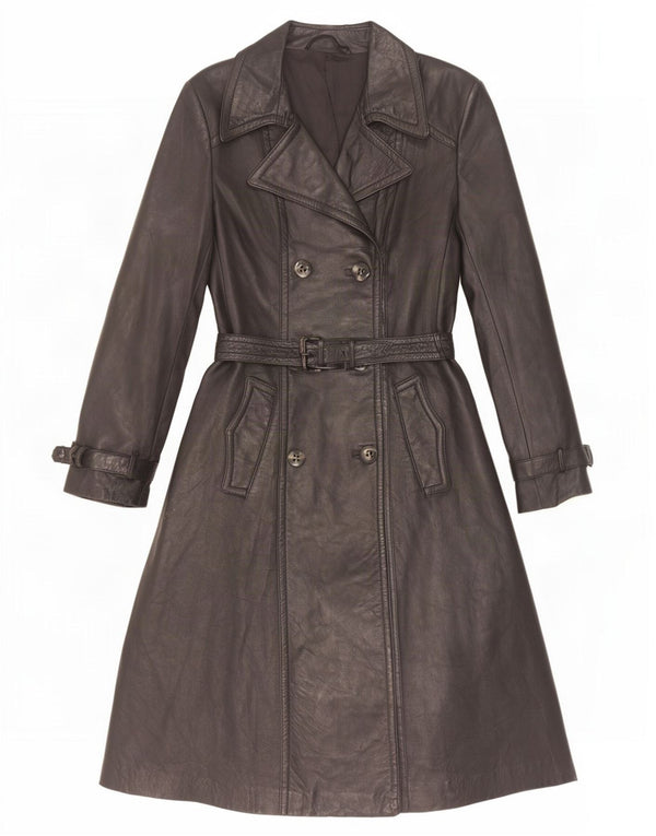 Cappotto in pelle vintage da donna UK 10 piccolo nero