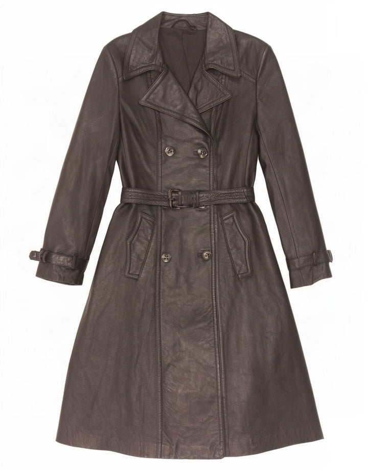 Cappotto in pelle vintage da donna UK 10 piccolo nero