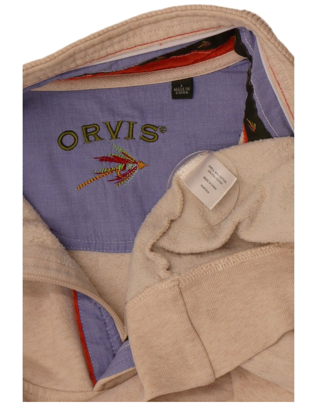 Felpa da uomo con collo con zip Orvis, maglione grande, cotone chiazzato beige