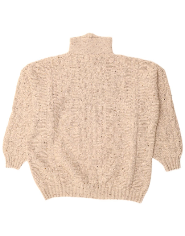 Maglione vintage da uomo con zip e collo IT 54/56 XL Acrilico chiazzato beige