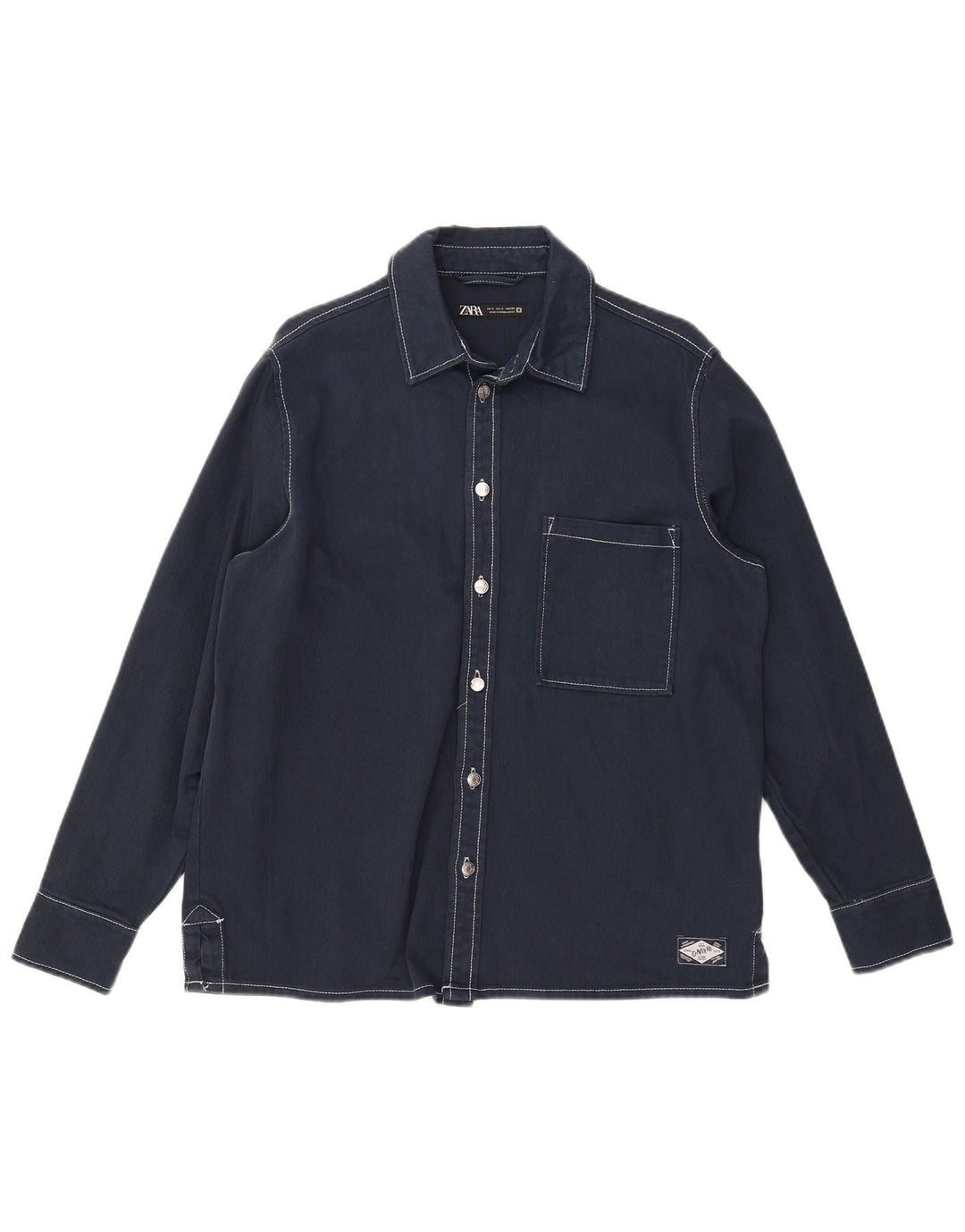 Camicia di jeans vestibilità ampia Zara da uomo piccola in cotone blu navy