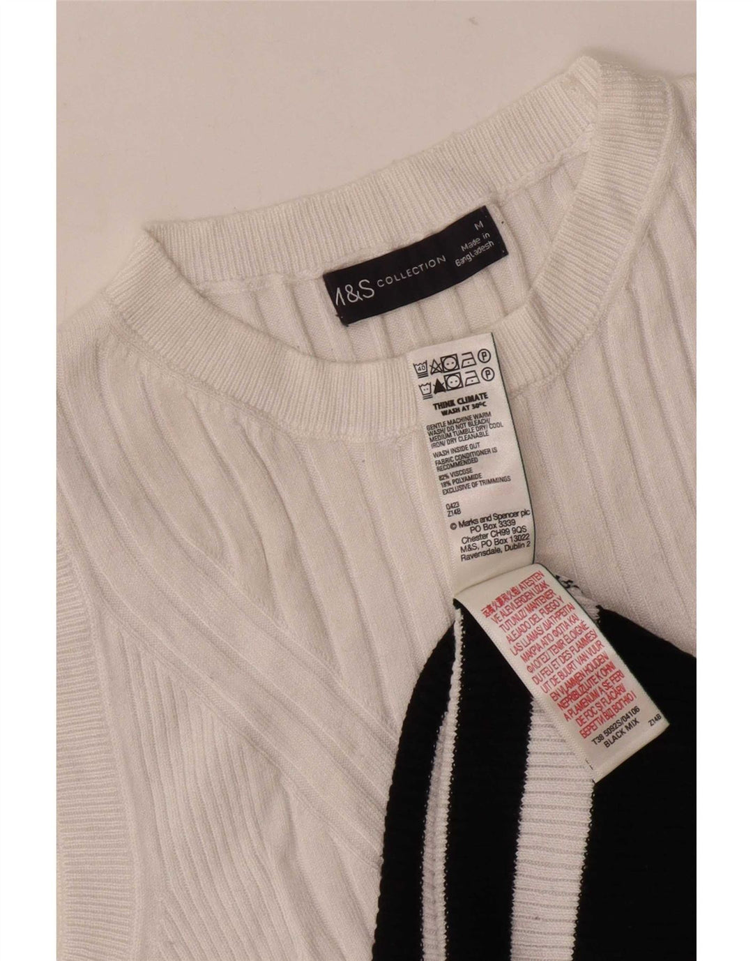 Canotta da donna Marks & Spencer UK 12 Viscosa a righe bianche medie