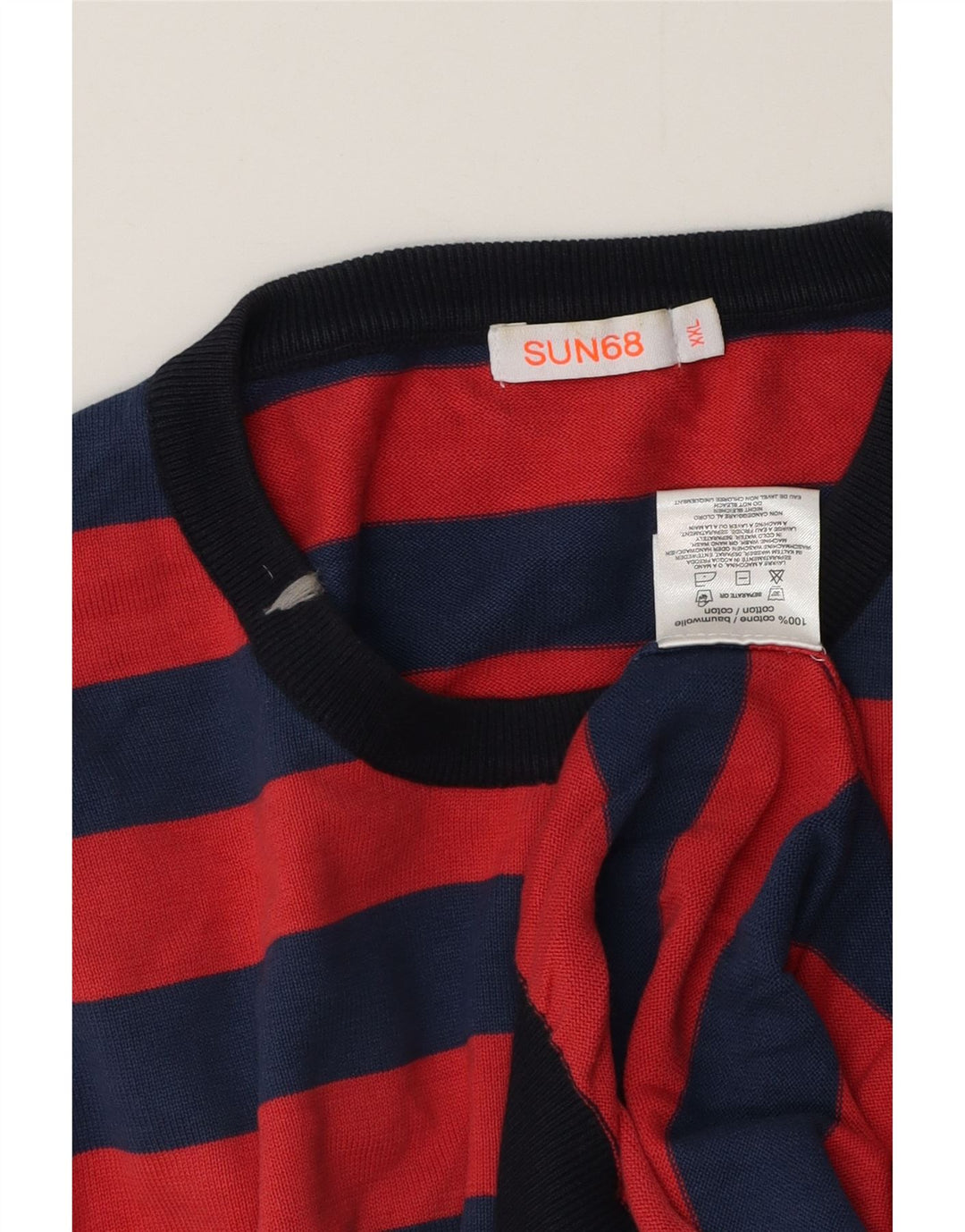 Maglione maglione girocollo da uomo Sun68 2XL cotone a righe rosse