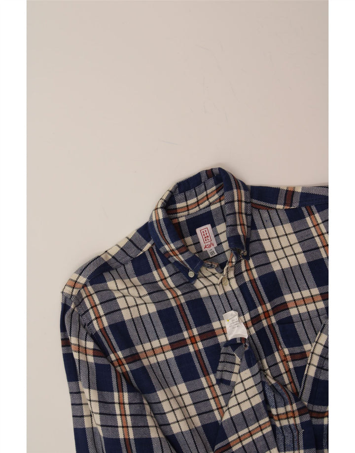 STEFANEL Boys Flannel Shirt 15-16 Years Navy Blue Check Cotton Vintage Stefanel and Second-Hand Stefanel from Messina Hembry 