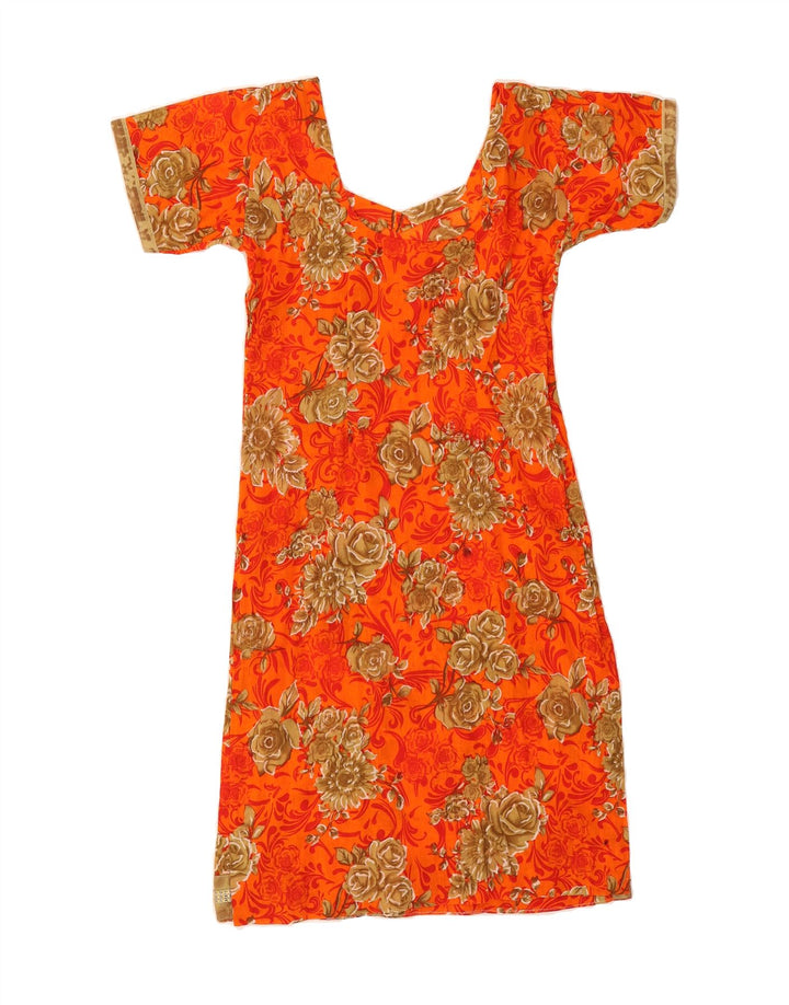 VINTAGE Womens Shift Dress UK 10 Small Orange Floral Vintage Vintage and Second-Hand Vintage from Messina Hembry 