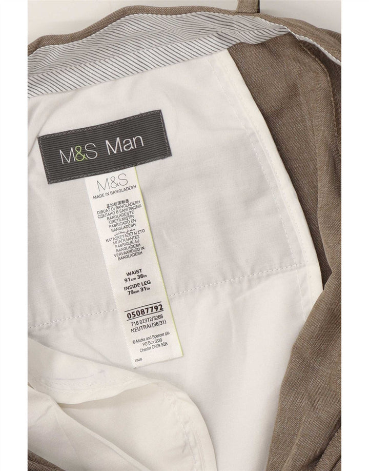 Pantaloni da abito dritti da uomo Marks & Spencer W36 L31 Poliestere beige
