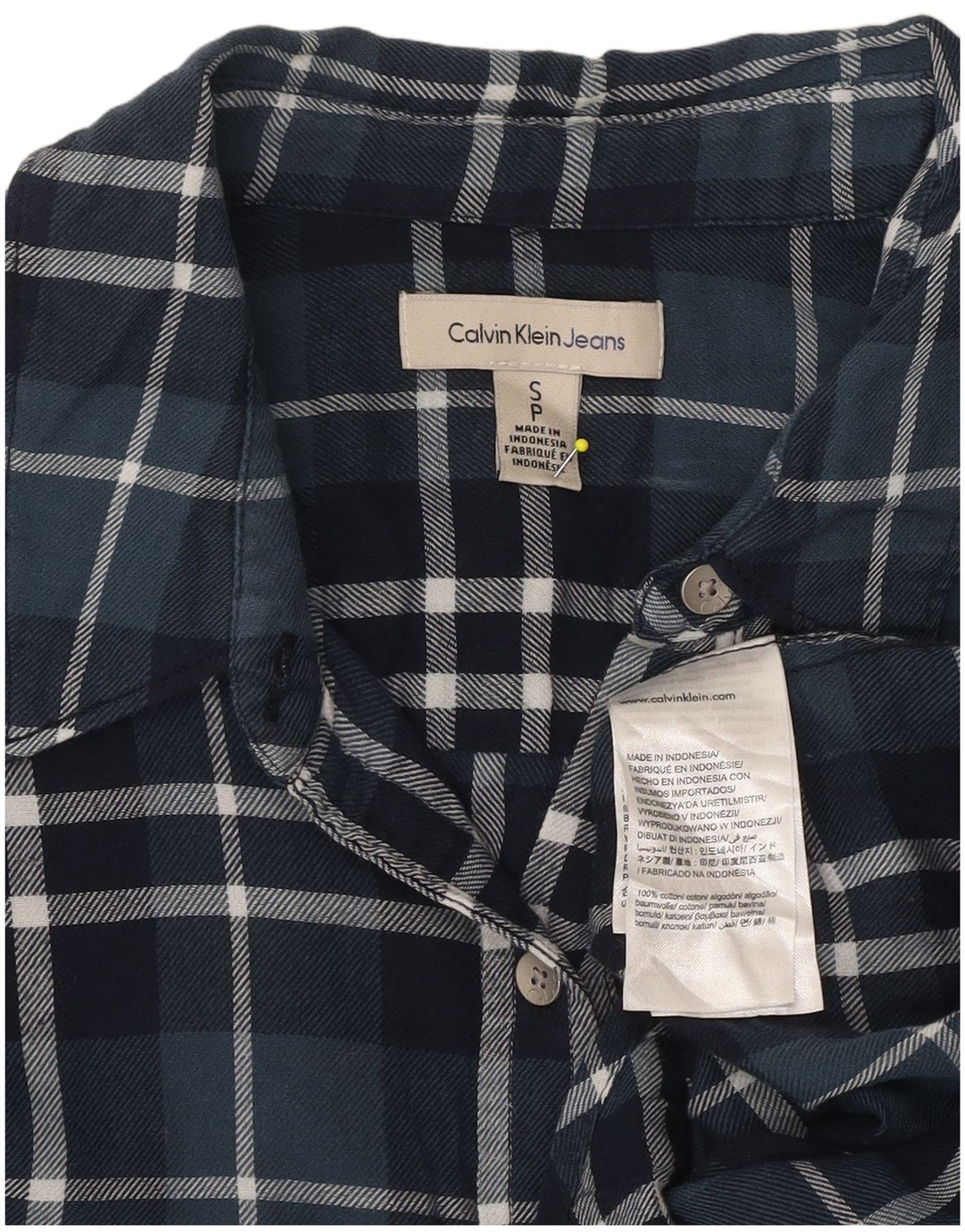 CALVIN KLEIN JEANS Camicia di flanella da donna UK 10 Piccolo quadretto blu navy