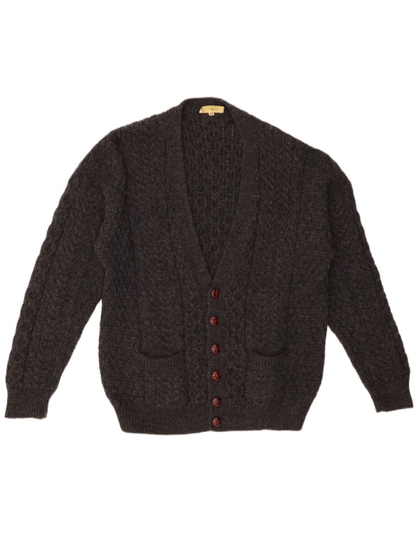 Maglione cardigan da uomo VINTAGE grigio medio in lana vergine