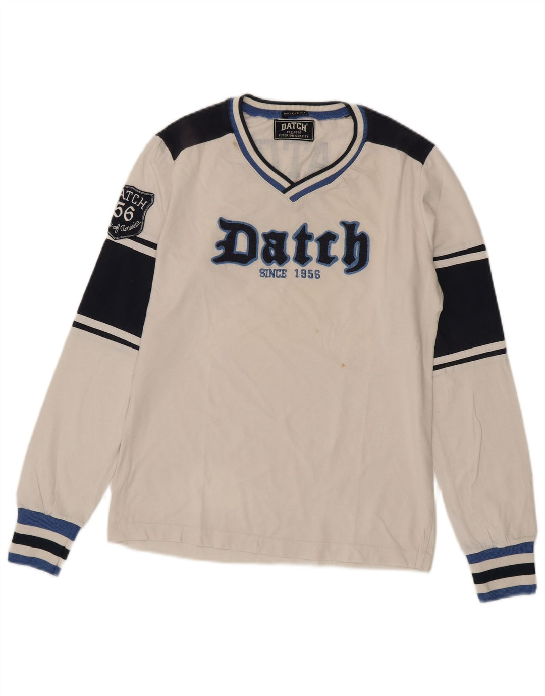 Datch Mens Muscle Graphic Top manica lunga UK 12 Medium White Colourblock