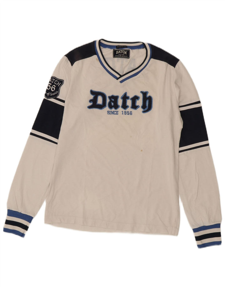 Datch Mens Muscle Graphic Top manica lunga UK 12 Medium White Colourblock