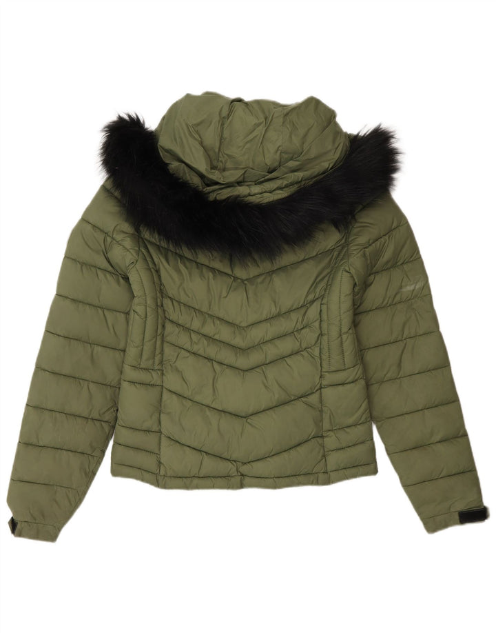 Giacca imbottita con cappuccio da donna Superdry UK 8 Small Green Nylon