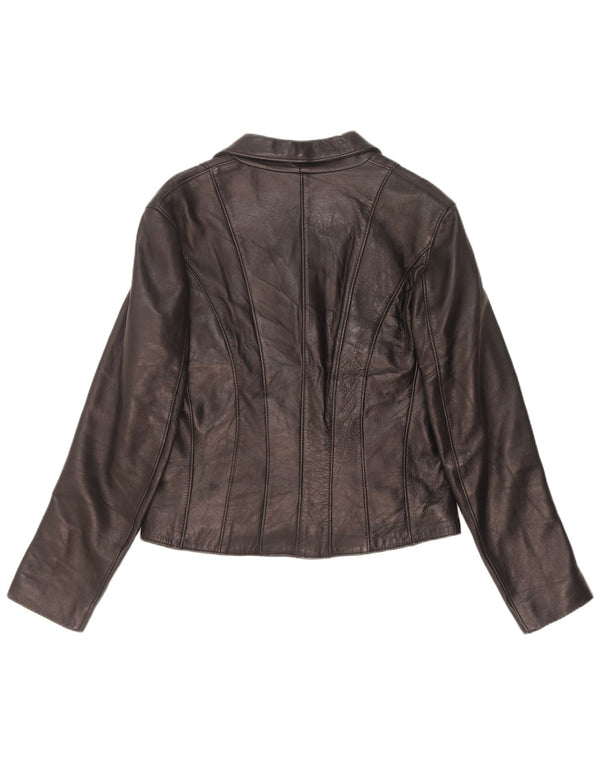 Giacca in pelle vintage da donna IT 46 grande nera