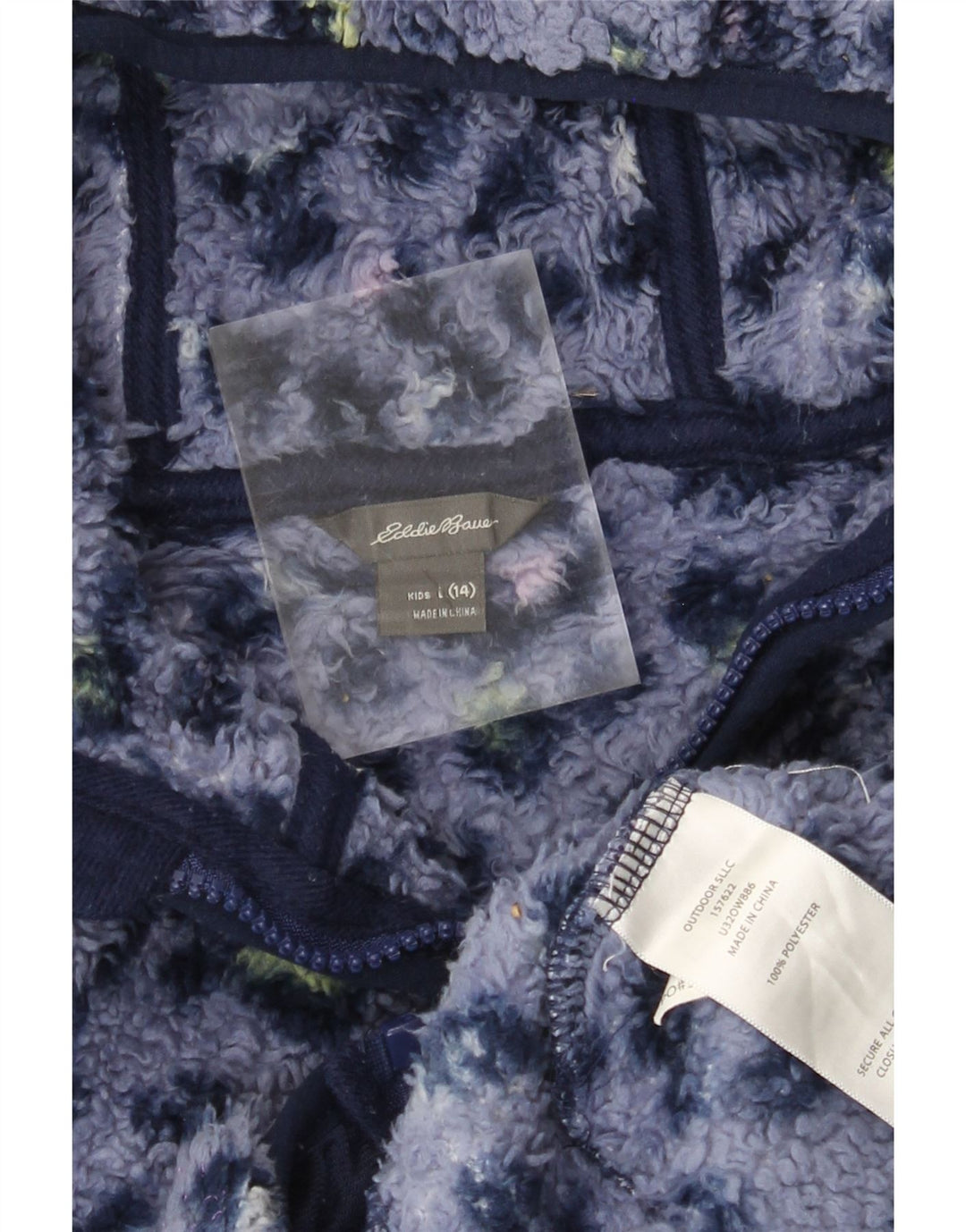 EDDIE BAUER Giacca in pile con cappuccio per ragazze 13-14 anni Grande stampa animalier blu