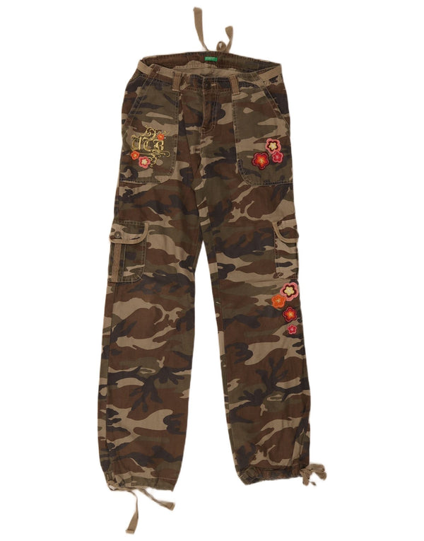 Pantaloni Cargo Dritti Bambina Benetton 13-14 Anni W28 L30 Verde Mimetico