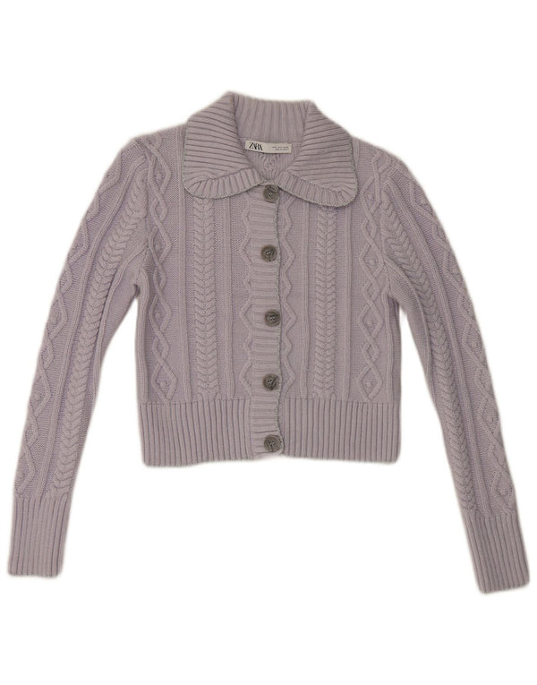 Maglione cardigan corto da donna Zara UK 10 piccolo acrilico viola