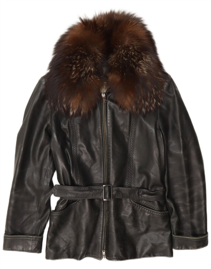 Giacca in pelle vintage da donna UK 12 media nera