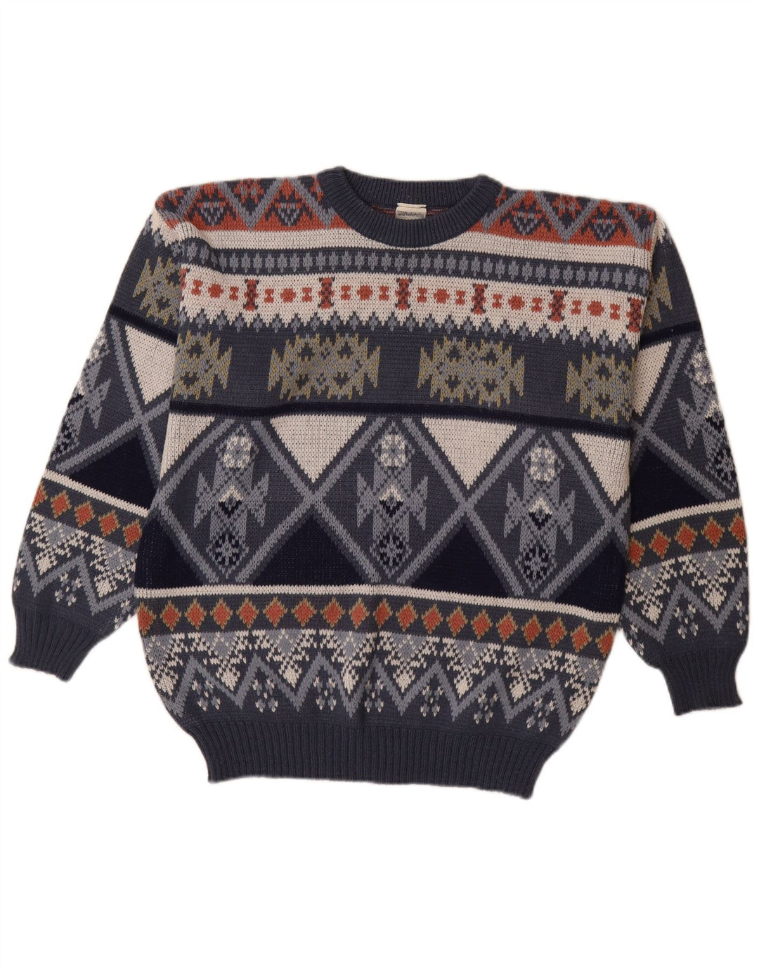 Maglione girocollo da uomo VINTAGE IT 48/50 Medio Blu Navy Fair Isle