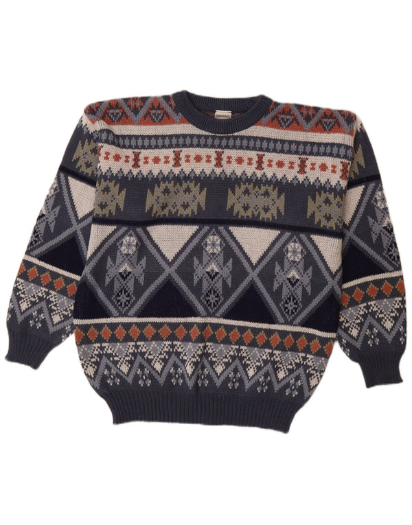 Maglione girocollo da uomo VINTAGE IT 48/50 Medio Blu Navy Fair Isle