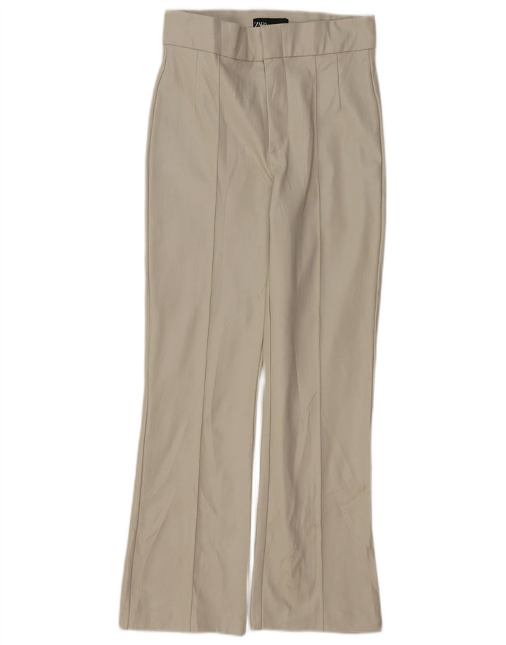 Pantaloni Bootcut da Donna in Ecopelle ZARA Piccoli W26 L26 Beige Poliammide