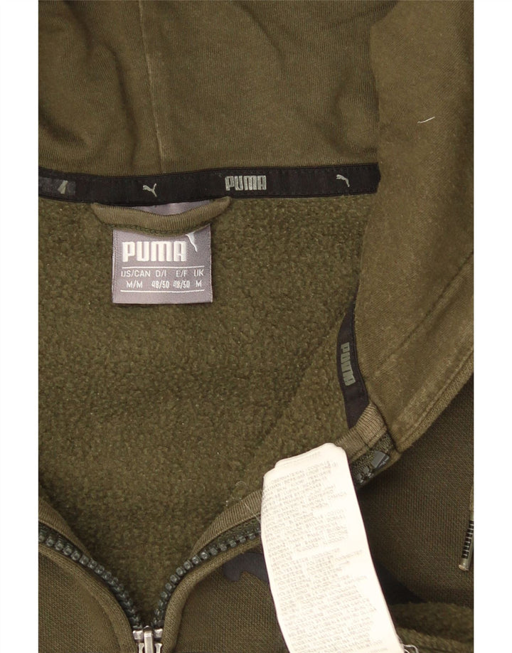 Felpa con cappuccio e zip grafica Puma da uomo in cotone kaki medio
