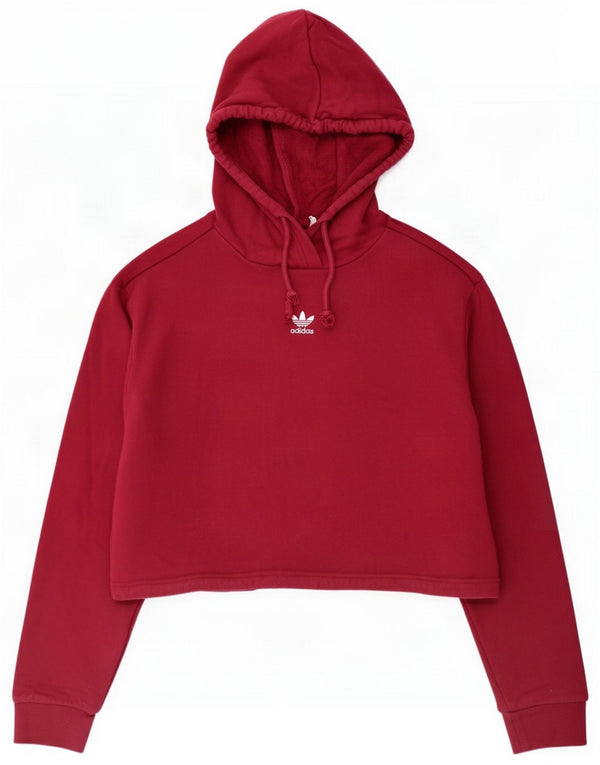 Adidas Felpa con cappuccio corta da donna UK 12 Cotone medio bordeaux