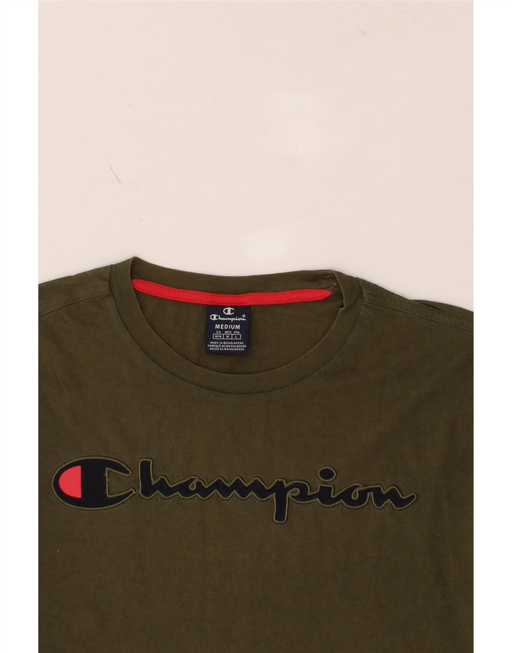 CHAMPION Mens Graphic T-Shirt Top Medium Khaki Vintage Champion and Second-Hand Champion from Messina Hembry 