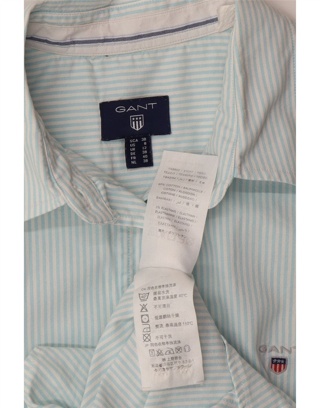GANT Camicia a maniche corte da donna UK 12 Cotone gessato blu medio